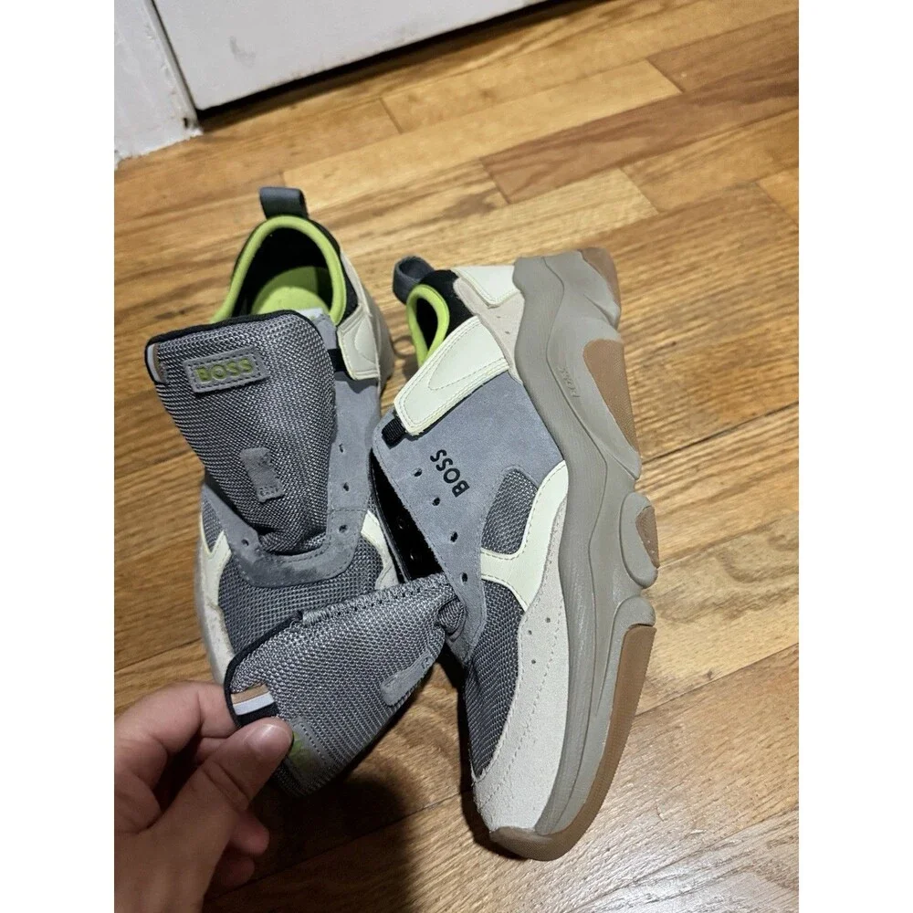 BOSS Men's Asher Runn Low Top Athletic Sneakers Gray Beige Green Style 50493199